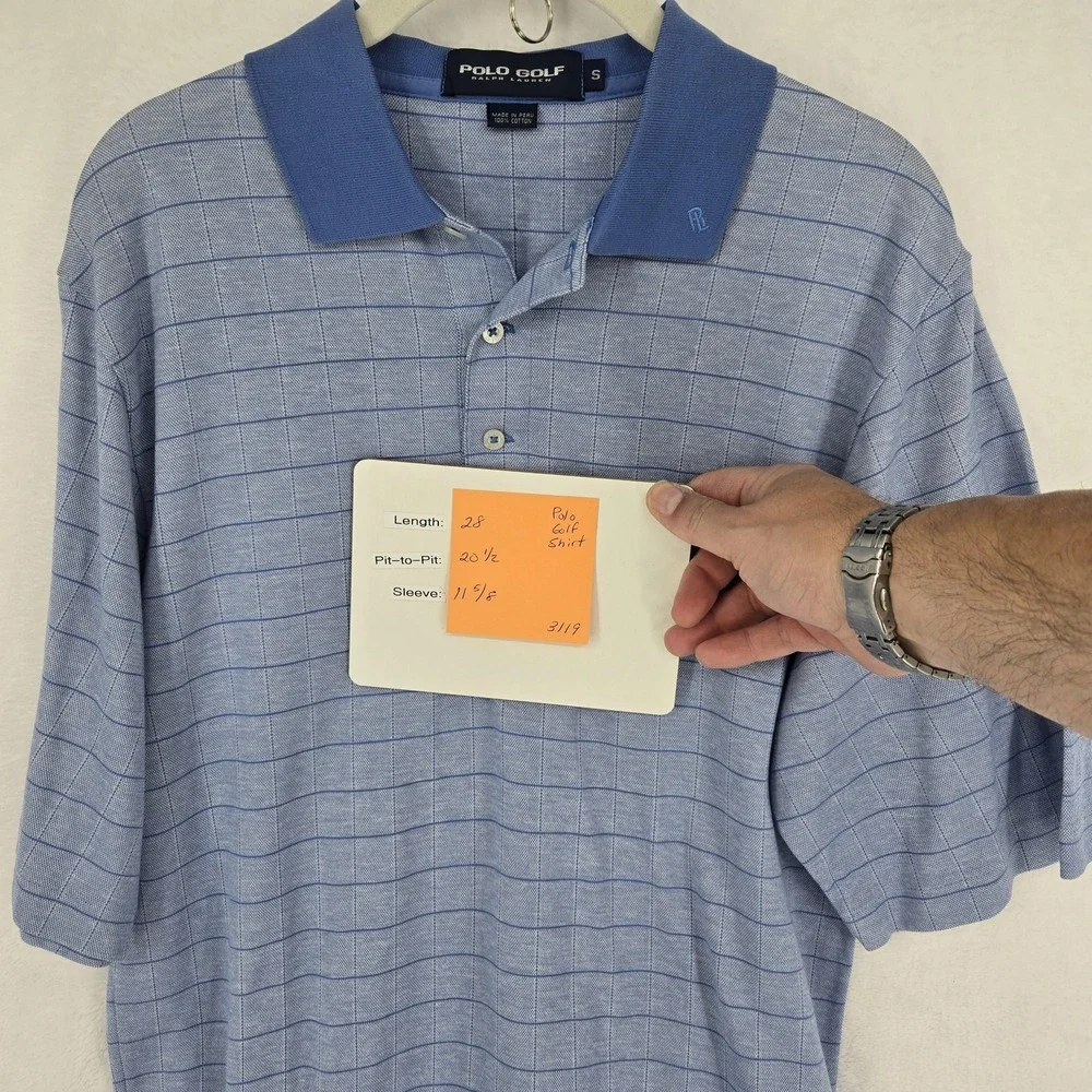 Ralph Lauren Polo Golf Polo Shirt Mens Small Blue Windowpane Short Sleeve Logo‎